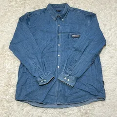 古着 thisisneverthat ディスイズネバーザット デニムシャツ シャンブレー ダンガリー フロントロゴ バックプリント ブルー L 264-1613のサムネイル