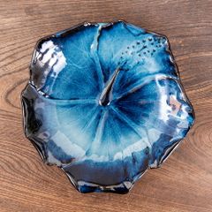 よろん焼 金子恭雨作 大皿 陶器 青釉 魚型 盛皿 工芸品 和食器 作家物