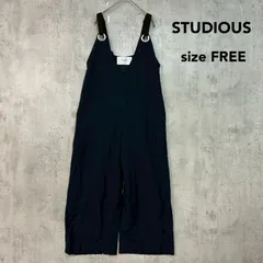 STUDIOUS ステュディオス F ネイビー サロペット オールインワン オーバーオール ワイド パンツ ジップアップ 背面 ポケット カジュアル レーヨン リネン 麻 混紡 日本製 206312001 ★ ■◇ ■◆のサムネイル