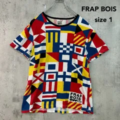 FRAP BOIS フラボア 1 B1541XUT744 レッド イエロー ブルー 総柄 Tシャツ 半袖 クルーネック カットソー トップス フラッグ 国旗 パッチワーク プリント 綿100% コットン カジュアル ポップ 個性的 ★ ■◆のサムネイル