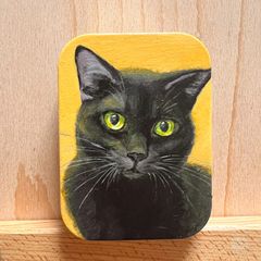 フェルメール「真珠の耳飾りの少女」オマージュ アクリル画 猫 絵画