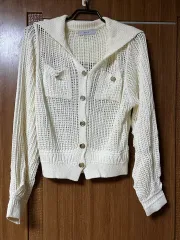 新商品 白 クロシェ ニット カーディガン