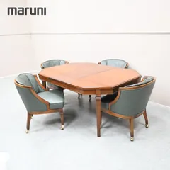 ☆美品☆maruni マルニ木工 地中海ロイヤルシリーズ ダイニング5点セット  エクステンション ダイニングテーブル＆ロワール アームチェア キャスター付 総革 伸長式 応接のサムネイル