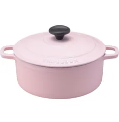 ホーロー鍋 シャスール ラウンドキャセロール 20cm ピンク ローズ ココット 新品 未使用 鋳物 両手鍋 フランス製 琺瑯 IH 直火 オーブン 調理器具 キッチン レシピ本2冊付きのサムネイル