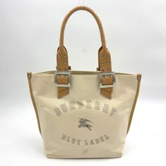 BURBERRY  ホースロゴ レザー、キャンバス アイボリー、ライトブラウン トートバッグ シルバー
