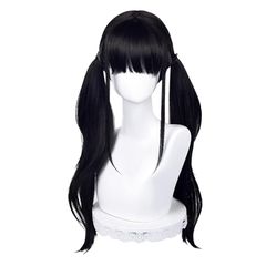 [신품] 롱 펜 가발 이노우에 타키나 코스프레 유메 카와 야미 카와 블랙 서브컬 롱 트윈 테일 블랙 로리타 하라주쿠계 하라주쿠 여장 일상 코스프레 가장 일상 가발 wig (트윈 테일) 1