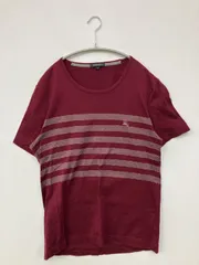 BURBERRY LONDON バーバリーロンドン Tシャツ/カットソー M レッド ボーダー柄 ワンポイント ブランドロゴ ミドル丈 半袖 クルーネック(丸首) Uネック メンズ