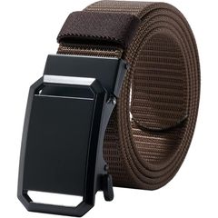 [Brand New] [LionVII] Nylon Belt for Men - Work Belt, Auto-Lock, Sports, Golf, Hiking, Self-Defense Forces, Unisex - Holeless, Stepless Adjustment (Coffee)