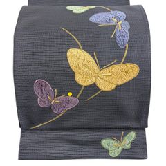 D◇着物くつろぎ 夏物 蝶々にススキ 金銀糸 六通 正絹 薄物 絽 紗 袋帯