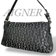 【MY0715】AIGNER アイグナー ハンドバッグ ワンショルダーバッグ ブラック キャンバス レザー レディース フォーマル 手提げ 鞄のサムネイル