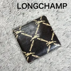LONGCHAMP ロンシャン 二つ折り財布 総ロゴ柄 レザー ブラウンのサムネイル