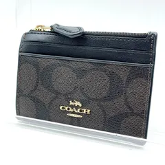 コーチ COACH カードケース PVC レザー シグネチャー ブラウン ブラック IDケース パスケース 定期入れ キーリング付き コインケース 小銭入れ フラグメントケース キーケース ファスナー L字ファスナー コンパクトウォレット メンズ レディース