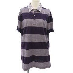 美品 【ジム】 半袖ポロシャツ ボーダー (LL) 麻混 リネン 日本製 gim 