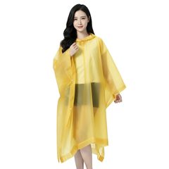 Brand New [BLOOPIC] Rain Poncho for Cycling, with Sleeves, Backpack Compatible, EVA Material, Reusable, Drawstring Hood, Disaster Preparedness, Water-Repellent, Waterproof, Windproof, Compact Storage, Lightweight, Rain Gear, Raincoat, Rainwear, Rainy Season Protection, One Size Fits All, Unisex, for School, Commuting, Travel (Adult - Yellow)