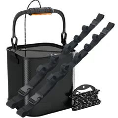 UTST 釣り バケツ 折り畳み 活かしバッカン 生かしバケツ 魚つかみ フィッシュグリップ ロッドホルダー (黒20cm＋ロッドホルダー2本) [黒20cm＋ロッドホルダー2本]のサムネイル
