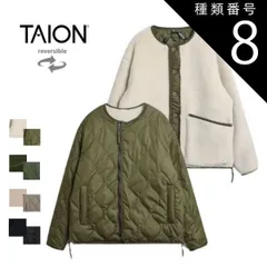 種類8：OLIVE-CREAM/M タイオン ミリタリー リバーシブル クルーネック ダウンジャケット TAION-R104BML-1 メンズ レディース ユニセックス 黒/ブラック/ベージュ/オリーブ M/L/XL ボアジャケット フリース 軽量 暖かい ア