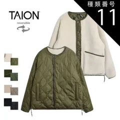 種類11：OLIVE/M タイオン ミリタリー リバーシブル クルーネック ダウンジャケット TAION-R104BML-1 メンズ レディース ユニセックス 黒/ブラック/ベージュ/オリーブ M/L/XL ボアジャケット フリース 軽量 暖かい アウター 防