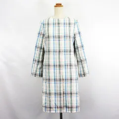 イエナ IENA ノーカラーコート アウター 長袖 ジップアップ ミモレ丈 チェック コットン マルチカラー ※EKMのサムネイル