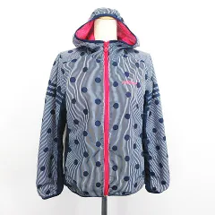 アディダスネオ adidas neo ジャンパー ブルゾン ウィンドブレーカー 長袖 フード ジップアップ ストライプ ドット ライン ロゴ 裏メッシュ M ネイビー スポーツウェア ※EKM