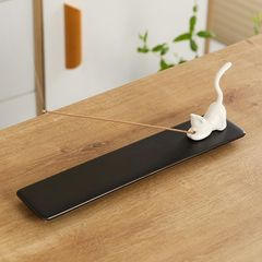 [HARGIO] 향기 귀여운 인센스 홀더 고양이 고양이 고양이 선향 세련된 도자기 향 향로 불단용 선향로 (검은 × 흰색 고양이) [검은 × 흰색 고양이]