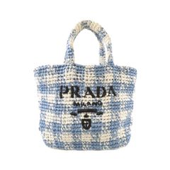 未使用 PRADA ラフィア ラージ トートバッグ ブルー チェック - メルカリ