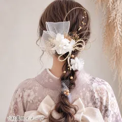 【再販開始✨】お待たせしました♪ 数量限定 \成人式 卒業式 に/【D-64】 髪飾り ドライフラワー プリザーブドフラワー かすみ草 アジサイ リボン 水引 金箔 結婚式 振袖 袴 着物 編み下ろし ママ振り 和装 前撮り