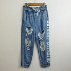 GUESS CORINNE ジョガー パンツ デニム ウエスト ゴム ダメージ加工 プリント ルーズフィット インディゴ S F277のサムネイル