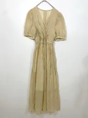 c.u.l シーユーエル カシュクール 半袖フレアロング ワンピース sizeM/ベージュ ■◆ レディース