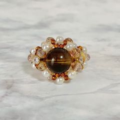 [13호]볼륨 링 천연석 타이거 아이 10mm 비즈 링 반지 지르코니아 금운 호랑이 돌 브라운 골드 대형 핸드메이드 No.2158