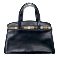 68B57｜美品｜バーバリー ハンドバッグ レザー ブラック ノバチェック