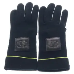 CHANEL (シャネル) スポーツライン ココマーク レザーパッチ ニット グローブ 手袋 ブラックのサムネイル