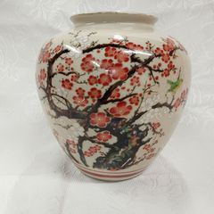 九谷焼 園山 花瓶 壺 紅白梅に鶯（うぐいす）金彩 伝統工芸 - メルカリ