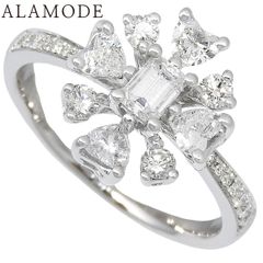 D0.440,0.237,0.170,0.092 Flower motif diamond ring, white gold K18WG, 4.7g, ring, jewelry, size 13 (53), silver, women's, 40802170884 [Used] [Alamode]