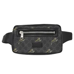 グッチ ウエストバッグ メンズ タイガー ベルトバッグ ボディバッグ ウェブストライプ 斜め掛け 小さめ 虎 GUCCI 474293 GGスプリームキャンバス レザー ブラック 黒 シルバー金具【中古品】のサムネイル