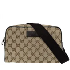 グッチ ウエストバッグ メンズ ウエストポーチ ボディバッグ GUCCI 449174 GGキャンバス レザー ブラウン 茶 シルバー金具 美品【中古品】のサムネイル