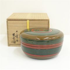 茶道具 石川県 漆匠【二代 山下甫斎】 『独楽塗 莨入』底部在銘 桐共箱