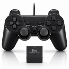 [Instant Save Compatible Set] PS2 Controller with 8MB Memory Card, PlayStation 2 (PS2) Wired Compatible, Black [video game]