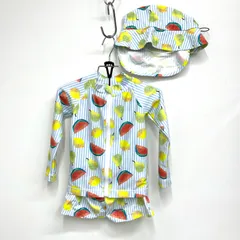 【センスオブワンダー SENSE OF WONDER】キッズ ラッシュガード×水着×帽子セット スイムウェア セパレートタイプ 80-90 ブルー系