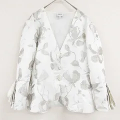 ARMANI COLLEZIONI アルマーニコレッツォーニ ノーカラージャケット 花柄 総柄 袖口フリル アセテート ポリエステル ホワイト チュニジア製 レディース 44 b01716のサムネイル