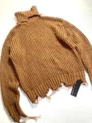 新品 BARAK バラク 定価6490円 チュニック丈 ダメージ ニット セーター sizeF/茶  ◇■レディースのサムネイル