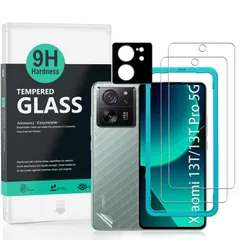 Ibywind 対応 Xiaomi 13T/13T Pro 5G ガラスフィルム 2 枚保護フィルム ガイド枠付き レンズカバー(1枚)背面シート(1枚) すり傷防止耐衝撃硬度 9H強化ガラスフィルム【滑らかな手触り】【気泡ゼロ】【指紋認証対応 超簡単貼り付けのサムネイル