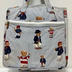 Y4712　RALPH LAUREN　ラルフローレン　トートバッグ　ポロベア　ヒッコリーストライプ　ストライプ　レディース　メンズ　ユニセックス　ポケット多数のサムネイル