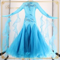 6316☆M 水色 花柄レース スタンダードドレス 社交ダンス - メルカリ