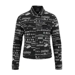 32f11 BALENCIAGA バレンシアガ 20AW Logo Print Denim Jacket ロゴプリント デニムジャケット 620731 44 ブラック コットン メンズo07tのサムネイル