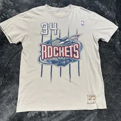 ★【USED】USA古着 Mitchell & Ness NBA Houston Rockets Hakeem Olajuwon 34 Tシャツ L グレー ミッチェルアンドネス ロケッツ オラジュワン バスケットボール US古着 半袖のサムネイル