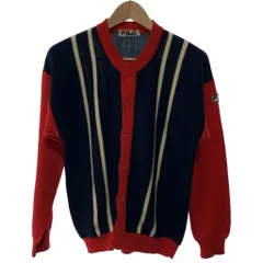 【中古】　FILA　カーディガンセーター　90s vintage　90年代　OLD　クルーネック　ストライプ　ワンポイント　古着　/1934のサムネイル