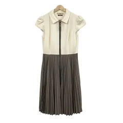 Maglie par ef-de(Maglie)(マーリエ) ワンピース サイズ9 M レディース美品  - ブラウンベージュ×アイボリー 開襟/半袖/ロング/プリーツのサムネイル