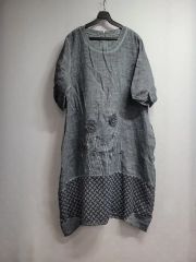 『モユル』カットソー ワンピース【F】ブラック系 柄入り コットン 半袖 大きい モユル』カットソー ワンピース【F】ブラック系 柄入り コットン 半袖