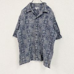 半袖 ポリシャツ 総柄 幾何学模様 ストライプ ブラック ゆるダボ L-XL 