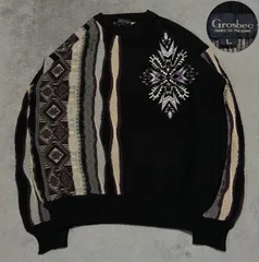 Vintage ヴィンテージ 3Dニット 90s Y2K 韓国製 Embroidery 刺繍 All-OverPattern 総柄 GeometricPatterns 幾何学模様 Wool ウール Acrylic アクリル Black ブラック 黒 Lのサムネイル